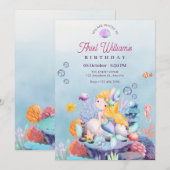 人魚の海底の誕生日 招待状 (正面/裏面)