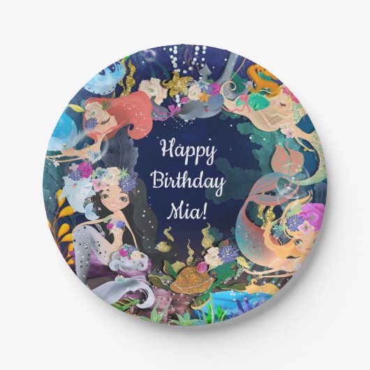 人魚の海底バッシュ誕生日パーティー ペーパープレート (正面)
