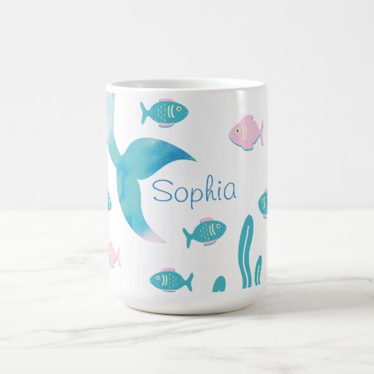 人魚の海底パステルピンクブルー コーヒーマグカップ (中央)