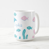 人魚の海底パステルピンクブルー コーヒーマグカップ (正面右)