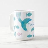 人魚の海底パステルピンクブルー コーヒーマグカップ (正面左)