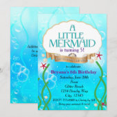 人魚の海底ビーチの誕生日パーティーの招待状 招待状 (正面/裏面)