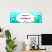 人魚の海底ビーチ誕生日パーティーバナー ポスター (ホームオフィス)
