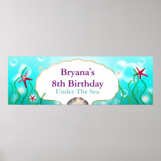 人魚の海底ビーチ誕生日パーティーバナー ポスター (正面)