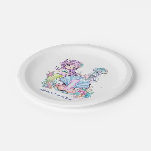 人魚の海生活 |誕生日パーティカスタムー(年齢あり) ペーパープレート (アングル)