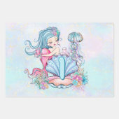 人魚の海生活 |誕生日パーティカスタムー(年齢あり) ラッピングペーパーシート (正面)