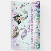 人魚の海賊共同ツインズバースデーパーティーの背景 横断幕 (縦)