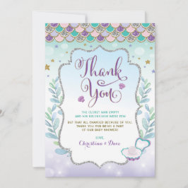 人魚の海辺のオーシャン ベイビー シャワー サンキューカード