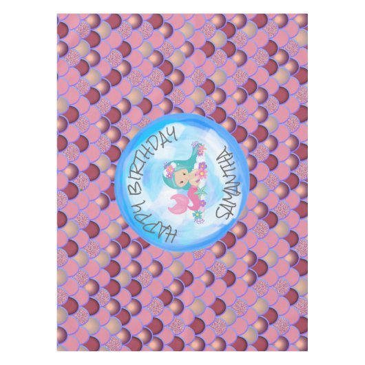 人魚の海 紫とピンクの鱗の テーブルクロス (正面)