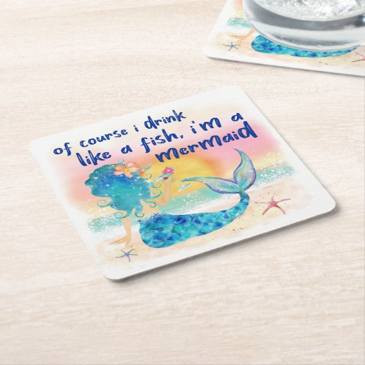 人魚の海 |魚のように飲む スクエアペーパーコースター (アングル)