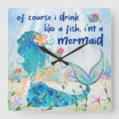 人魚の海 |魚の熱帯性ビーチ スクエア壁時計 (正面)