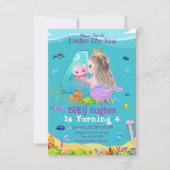 人魚の海 4歳の誕生日パーティー招待状 招待状 (正面)