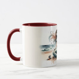 人魚の灯台 海岸の水彩画シーン マグカップ