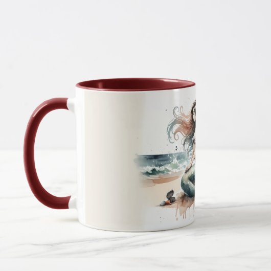 人魚の灯台 海岸の水彩画シーン マグカップ (左)