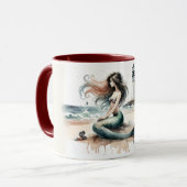 人魚の灯台 海岸の水彩画シーン マグカップ (正面左)