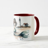 人魚の灯台 海岸の水彩画シーン マグカップ (正面右)