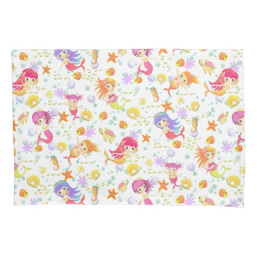 人魚の白とギンガム 枕カバー (正面)