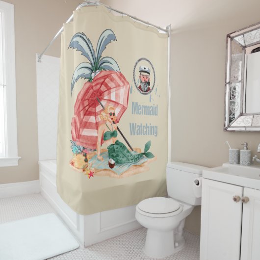 人魚の監視-航海のなビーチの夏 シャワーカーテン (インサイチュ)
