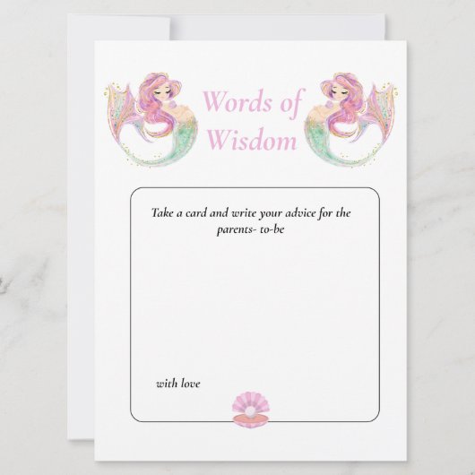 人魚の知恵ベビーシャワー。ピンクの海の下 招待状 (正面)