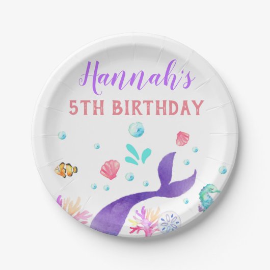 人魚の紙皿の誕生会の人魚 ペーパープレート (正面)