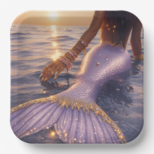 人魚の紙皿 || 人魚のパーティー備品  ペーパープレート (正面)