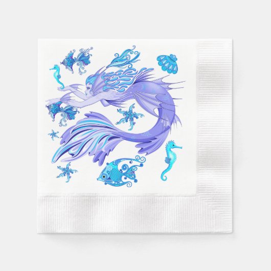 人魚の紫の妖精 縁ありカクテルナプキン (正面)