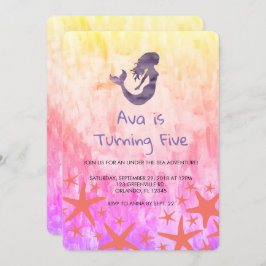 人魚の紫の星の魚の誕生日招待状 招待状