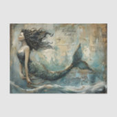 人魚の絵のディストレスドミックスメディアデコパージュ 薄葉紙 (正面)