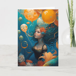 人魚の絵の誕生日風船 カード