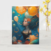 人魚の絵の誕生日風船 カード (黄色い花)