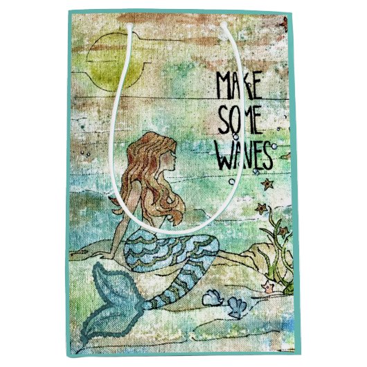 人魚の美しさが波を作る ミディアムペーパーバッグ (正面)