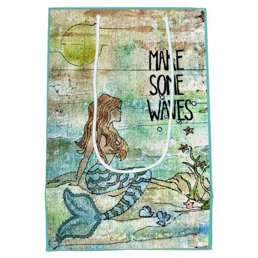 人魚の美しさが波を作る ミディアムペーパーバッグ (裏面)