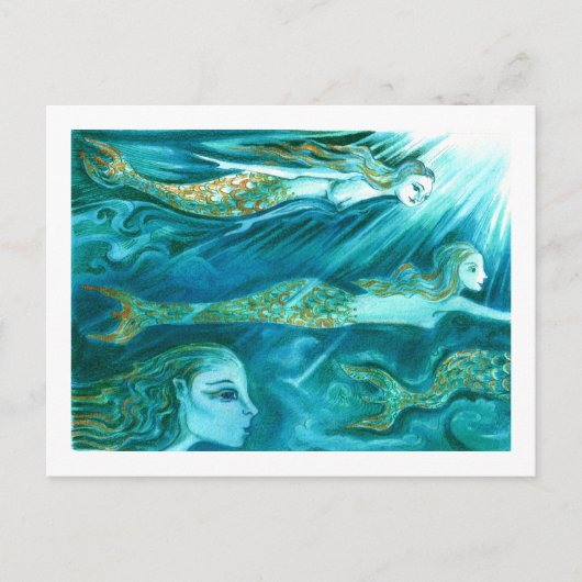 人魚の群れが泳ぐ ポストカード (正面)