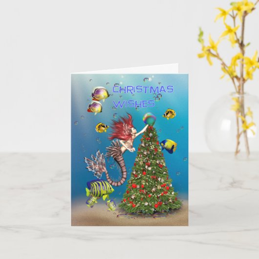 人魚の聖降誕祭の願い カード (黄色い花)