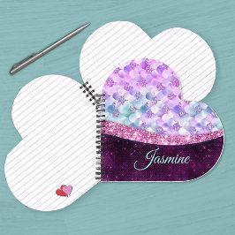 人魚の肌を思わせるバラ色の銀色の偽のグリッターのイニシャルではない ノートブック