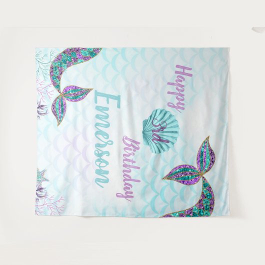 人魚の背景, 誕生日背景, 自撮り背景 タペストリー (正面(横))