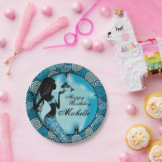 人魚の誕生会のプレート ペーパープレート (パーティー)