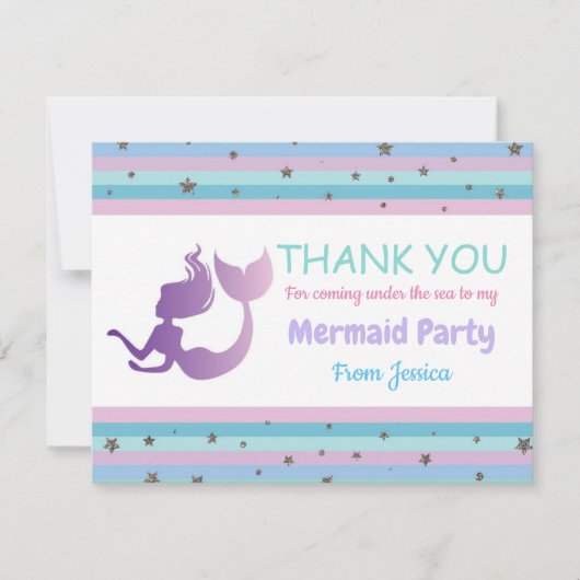 人魚の誕生会は招待カード感謝していしています サンキューカード (正面)