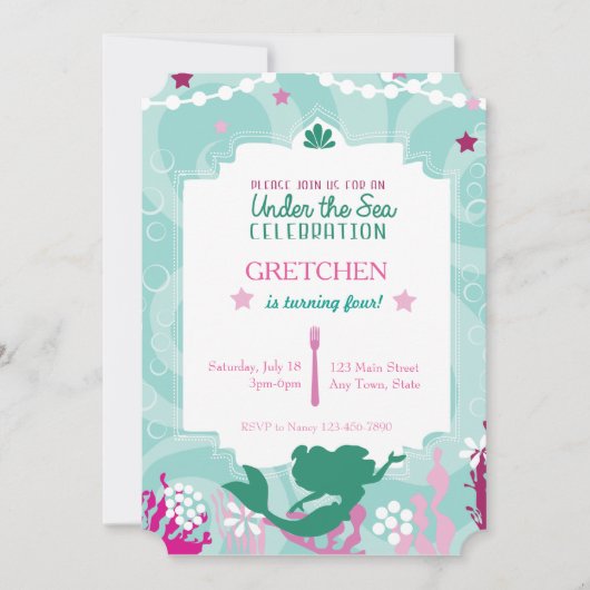 人魚の誕生日のパーティの招待状 招待状 (正面)