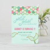 人魚の誕生日のパーティの招待状-金ゴールドのグリッター 招待状 (スタンド正面)