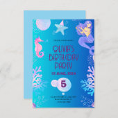 人魚の誕生日の招待カード 招待状 (正面/裏面)