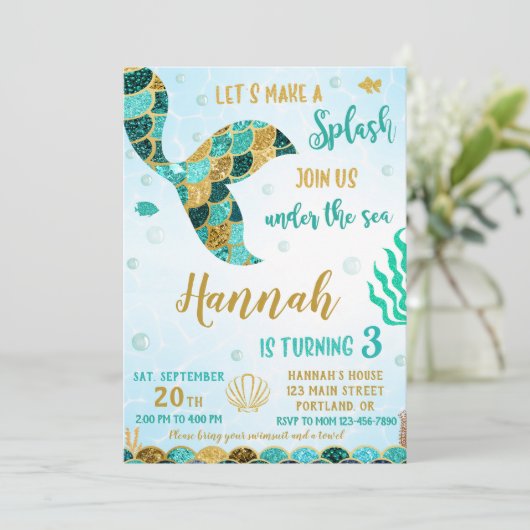 人魚の誕生日の招待ザシー招待状 招待状 (スタンド正面)