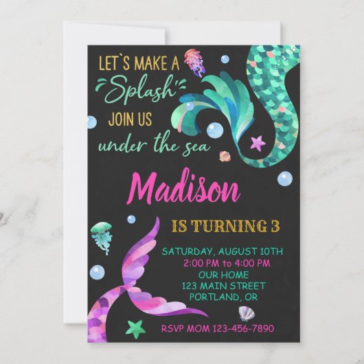 人魚の誕生日の招待ザシー招待状 招待状 (正面)