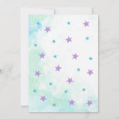 人魚の誕生日の招待状のティール(緑がかった色)および紫色 招待状 (裏面)