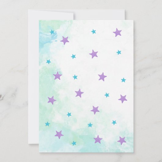 人魚の誕生日の招待状のティール（緑がかった色）および紫色 招待状 (裏面)