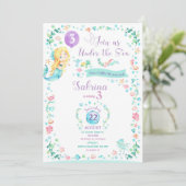 人魚の誕生日の招待状の人魚のパーティーのブロンドの女性 招待状 (スタンド正面)