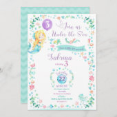 人魚の誕生日の招待状の人魚のパーティーのブロンドの女性 招待状 (正面/裏面)