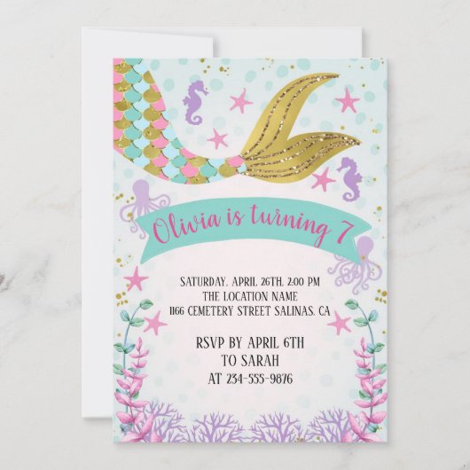 人魚の誕生日の招待状 招待状 (正面)