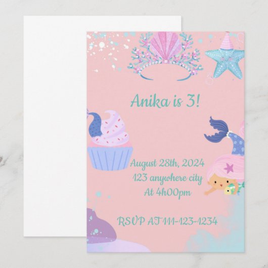 人魚の誕生日の招待状 招待状 (正面/裏面)