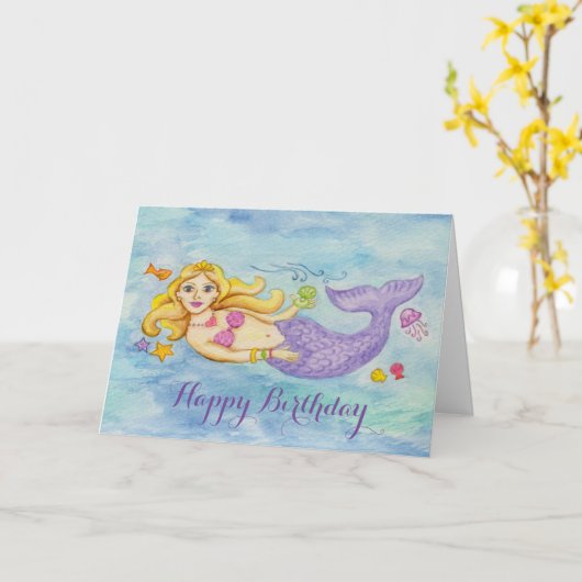 人魚の誕生日カード カード (黄色い花)